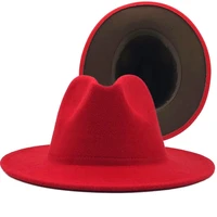 simple outer red inner coffe wool felt jazz fedora hats with thin belt buckle men wide brim panama trilby cap 56 58cm