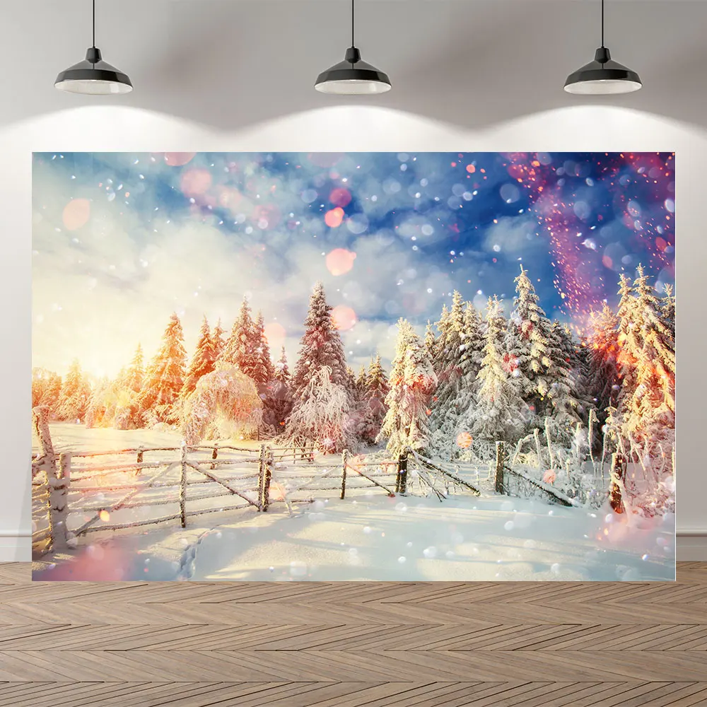 

NeoBack Christmas Winter Snow Landscape Rainbow Bokeh Photography Background New Year Photographic Backdrops Banner Photo Studio