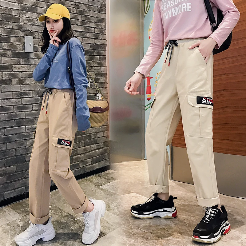 

Spring and Autumn Pockets Overalls Female Korean Style Street Trendy ins Students All-Match Women Casual Sports Wild Cargo Pants