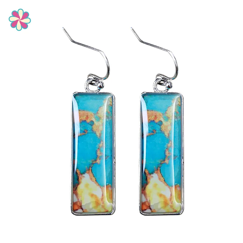 Женские винтажные квадратные серьги классические длинные висячие с мраморной