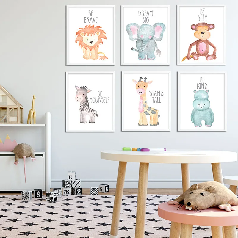 

Creative Cute Cartoon Animal Decoration Canvas Painting Nordic Children's Room Mural Wall Pictures for Living Room Home Decor