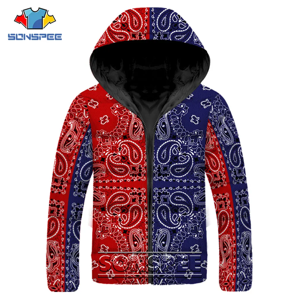 

SONSPEE Winter New Flower Contrast Color Printed Parkas Quality Brand Unisex Hooded Warm Thick Puffer Jacket Fashion Casual Coat