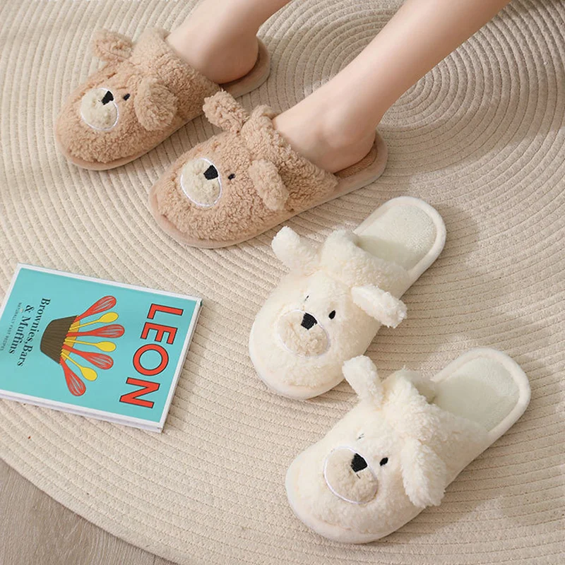 

Тапки женские зимние из искусственного меха, Симпатичные Мультяшные медвежьи шлепанцы, мягкие теплые Нескользящие домашние сланцы, для муж...