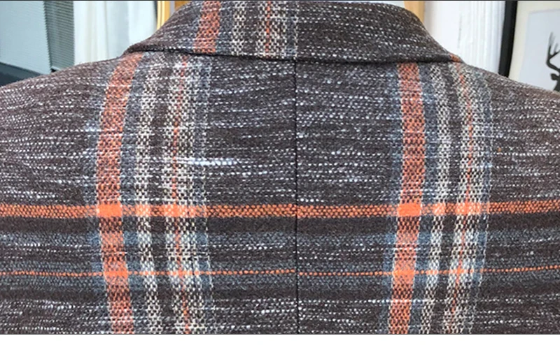 Мужской Блейзер, приталенный дизайн, корейский стиль, элегантный мужской Клетчатый Блейзер, Masculino, твидовый, на пуговицах, для свадьбы, Повседневный, Мужской Блейзер, пиджак, костюм