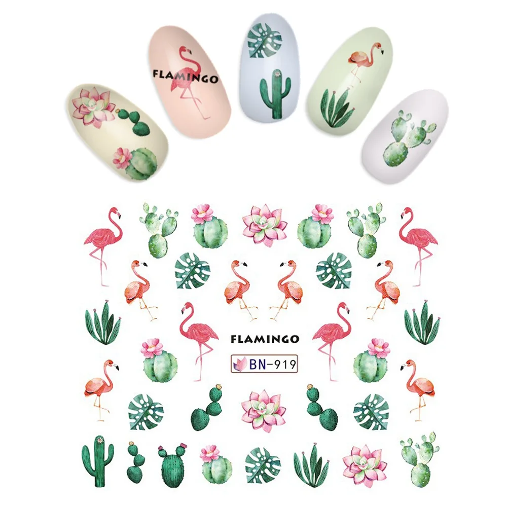 KADS 1 шт. наклейки для ногтей серии Фламинго переводные наклейки для ногтей водные переводные наклейки s украшения аксессуары Обертывания слайдеры наклейки - Цвет: BN919