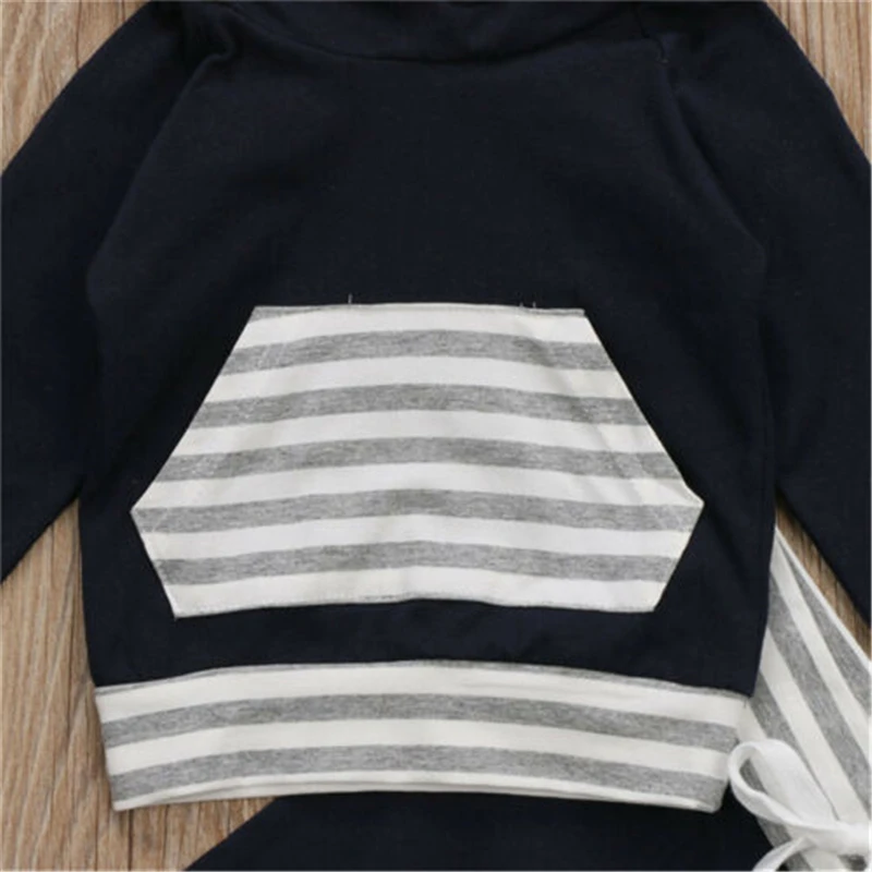

Toddler Kids Baby Boys Striped Hooded Tops Pants Leggings Outfits Set Clothes