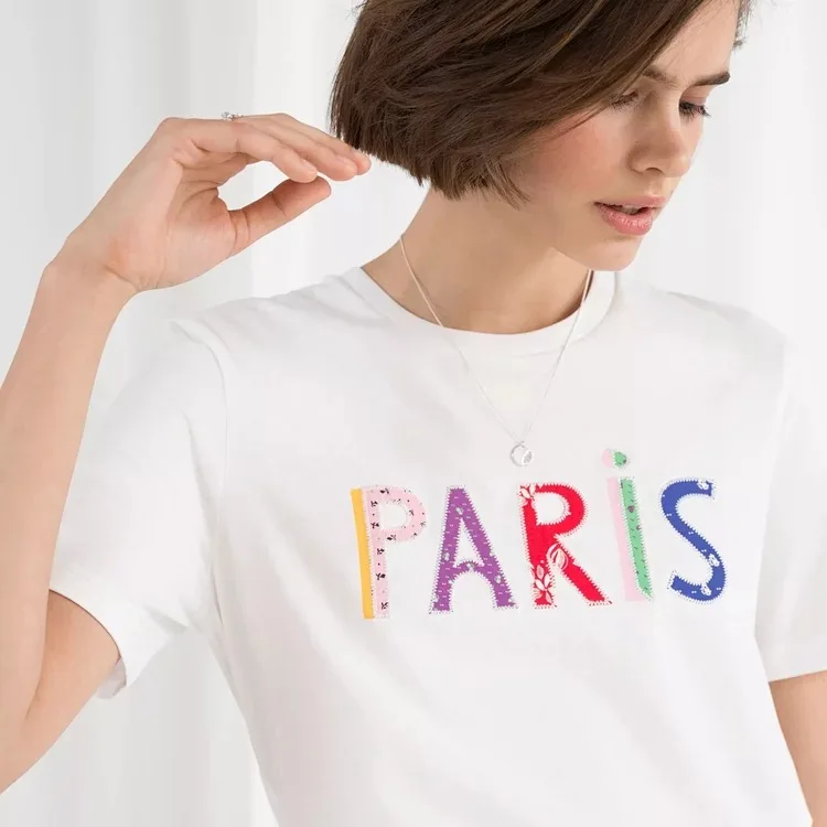 Женская футболка новинка 2019 цветная с вышитыми буквами|Футболки| |