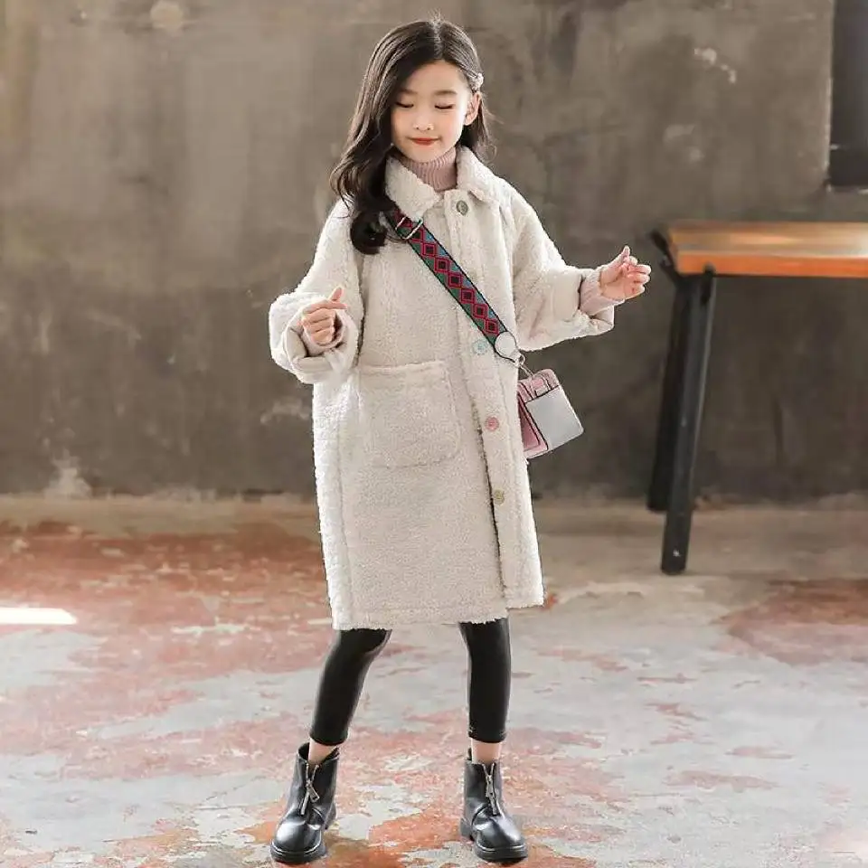 Solid Color Autumn&Winter Girls Coats Cute Fashion Long Sleeve Thick Children Outerwear Kids Girl Jackets Long Girl Winter Coat - Цвет: 002