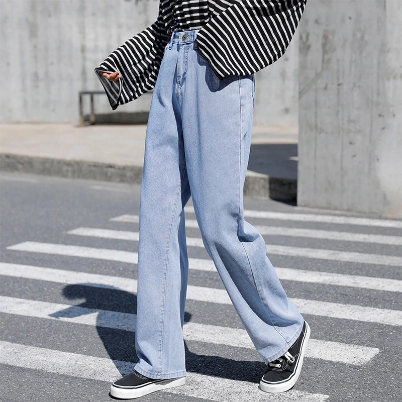 

Женские длинные джинсы с высокой талией, повседневные винтажные простые свободные джинсы с широкими штанинами в уличном стиле, новое посту...