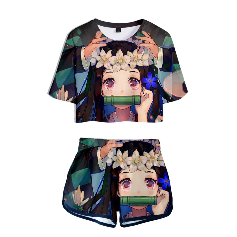

Demon Slayer Blade Midouzi 3D New Navel Short Sleeve Shorts Women's Suit Summer Suit swimsuit women