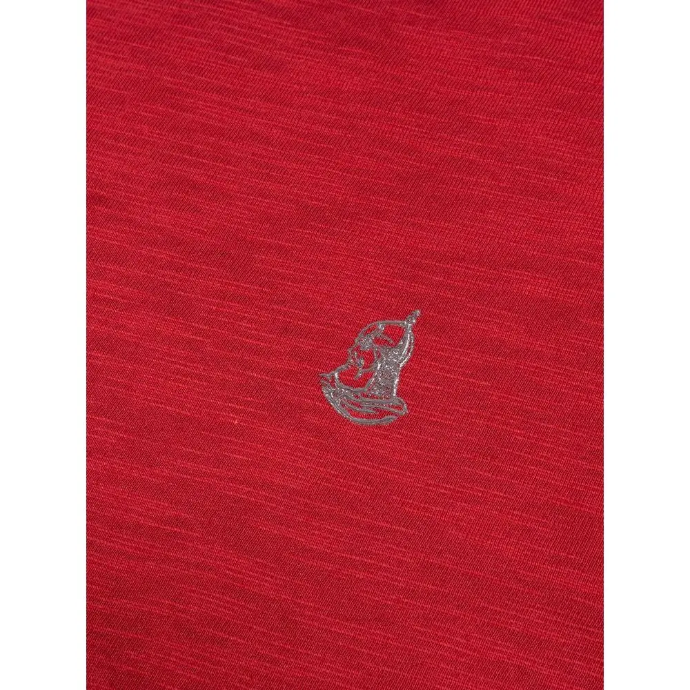 Лонгслив Великоросс однотонный красного цвета R ворот (округлый) фламированная