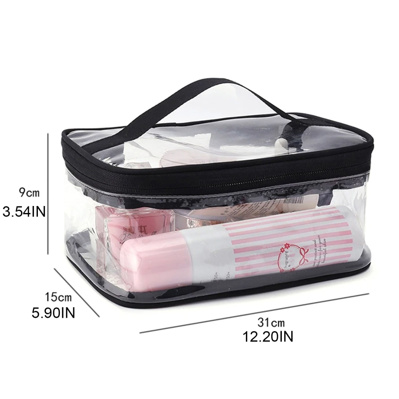 

Clear Travel Toiletry Makeup Bag Zipper Waterproof Transparent Organizer Cosmetics Pouch PVC Bags with Handle
