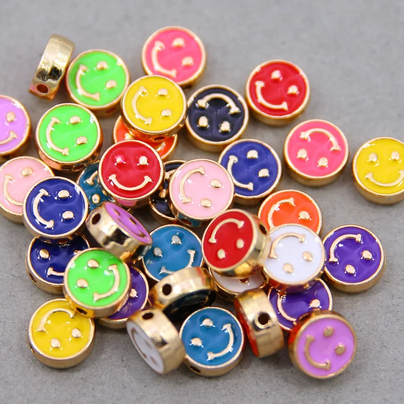 

10pcs 8/10mm Color Enamel Smile face Round beads diy for jewelry making bracelet necklace smiley beads accessory charm