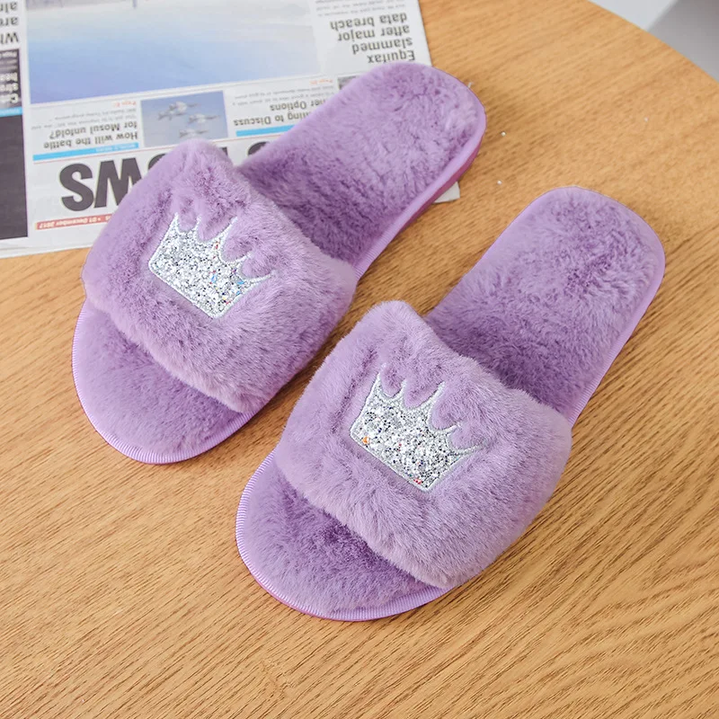 Милые женские хлопковые тапочки Новинка Зимние меховые туфли на плоской подошве