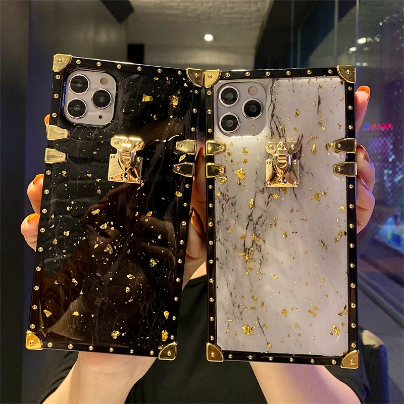 

Luxury Gold Foil Marble Texture Square Phone Case For iPhone 12Pro Max 11 XS Max XR X 6 7 8 Plus Bling Granite Stone Soft Cover