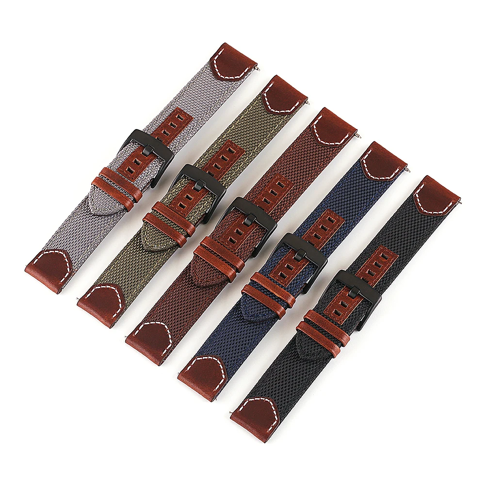 

Canvas Leather watchbands 20mm 22mm Watch Strap For Xiaomi Huami Amazfit Stratos Pace 2 2S/Amazfit BIP S/GTR 42mm GTR 47mm band
