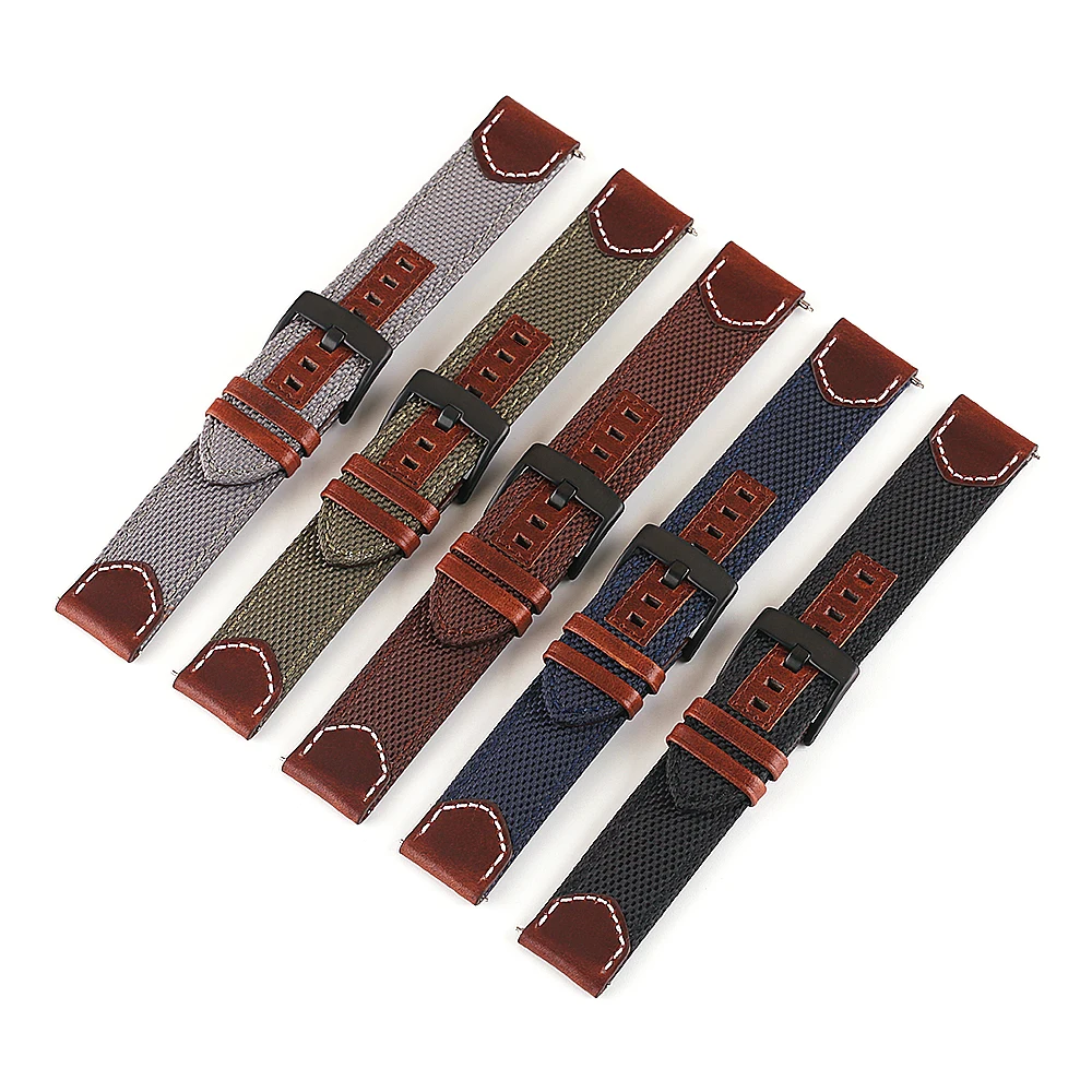 

Canvas Leather watchbands 20mm 22mm Watch Strap For Samsung Galaxy Watch3 41mm 45mm For Samsung Gear S3/GearS2 Watchband Stripe