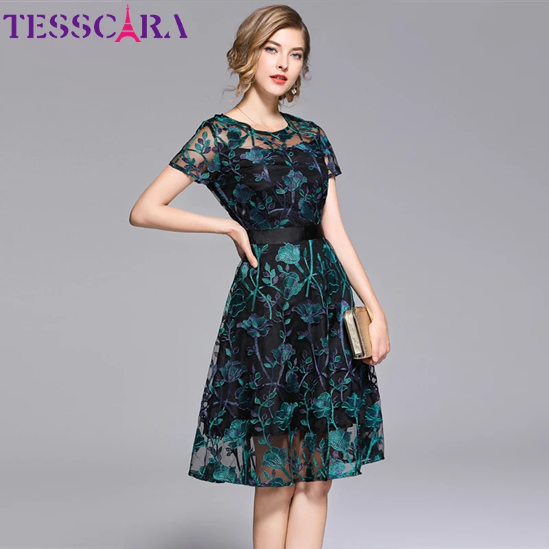 Женское элегантное сетчатое платье TESSCARA с вышивкой женские дизайнерские платья