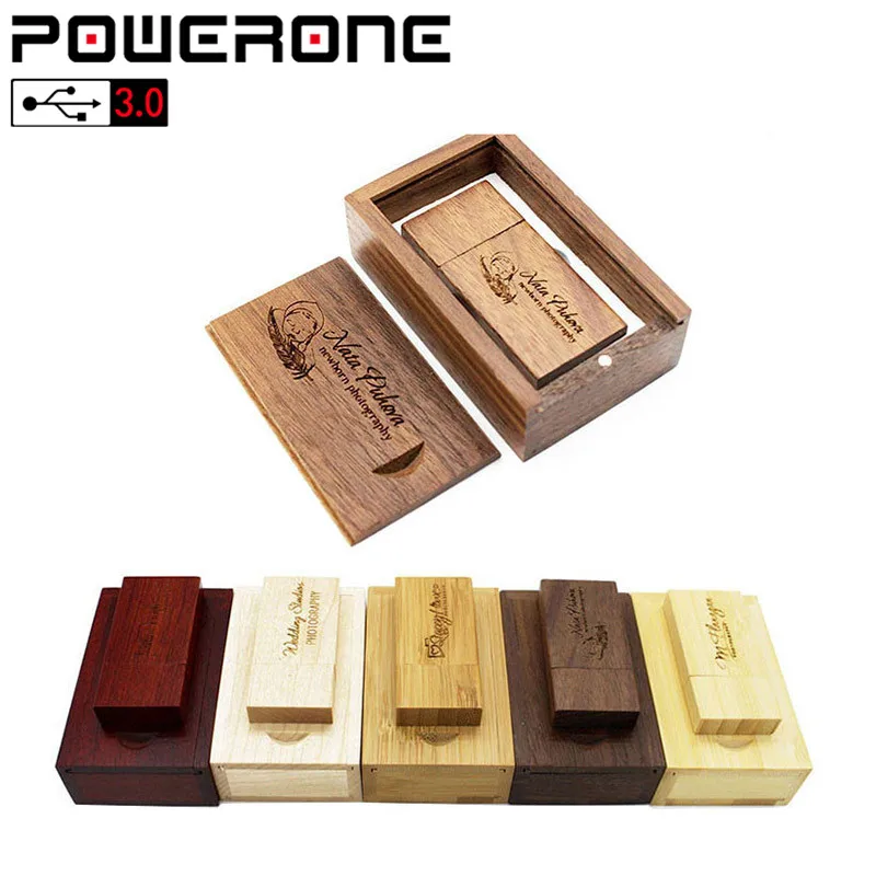 POWERONE-unidad flash USB 3,0 de madera, pendrive con caja de embalaje, 4GB,...