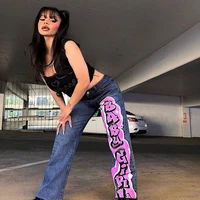 new vintage e girl streetwear letter printing baggy jeans 90s fashion straight denim low waist y2k pants autumn moms jeans 2021