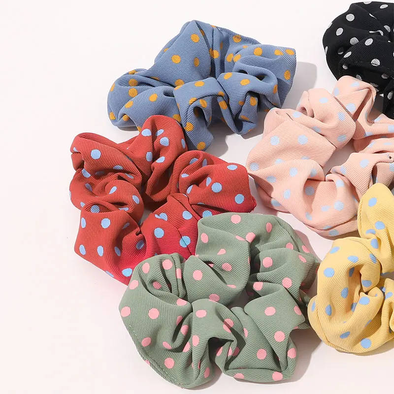

Ponytail Holder New Hot Korean Polka Dots Hair Scrunchies Women Hair Accessories Fashion Simple Hair Ties Elastic Rubber Bands