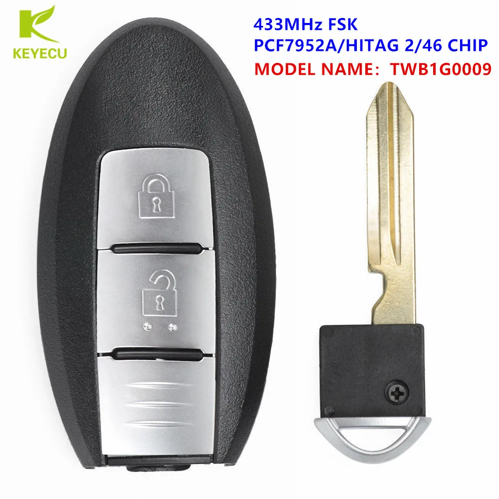 Пульт дистанционного управления KEYECU с 2 кнопками 433 МГц для INFINITI EQS 2014 чипом PCF7952A