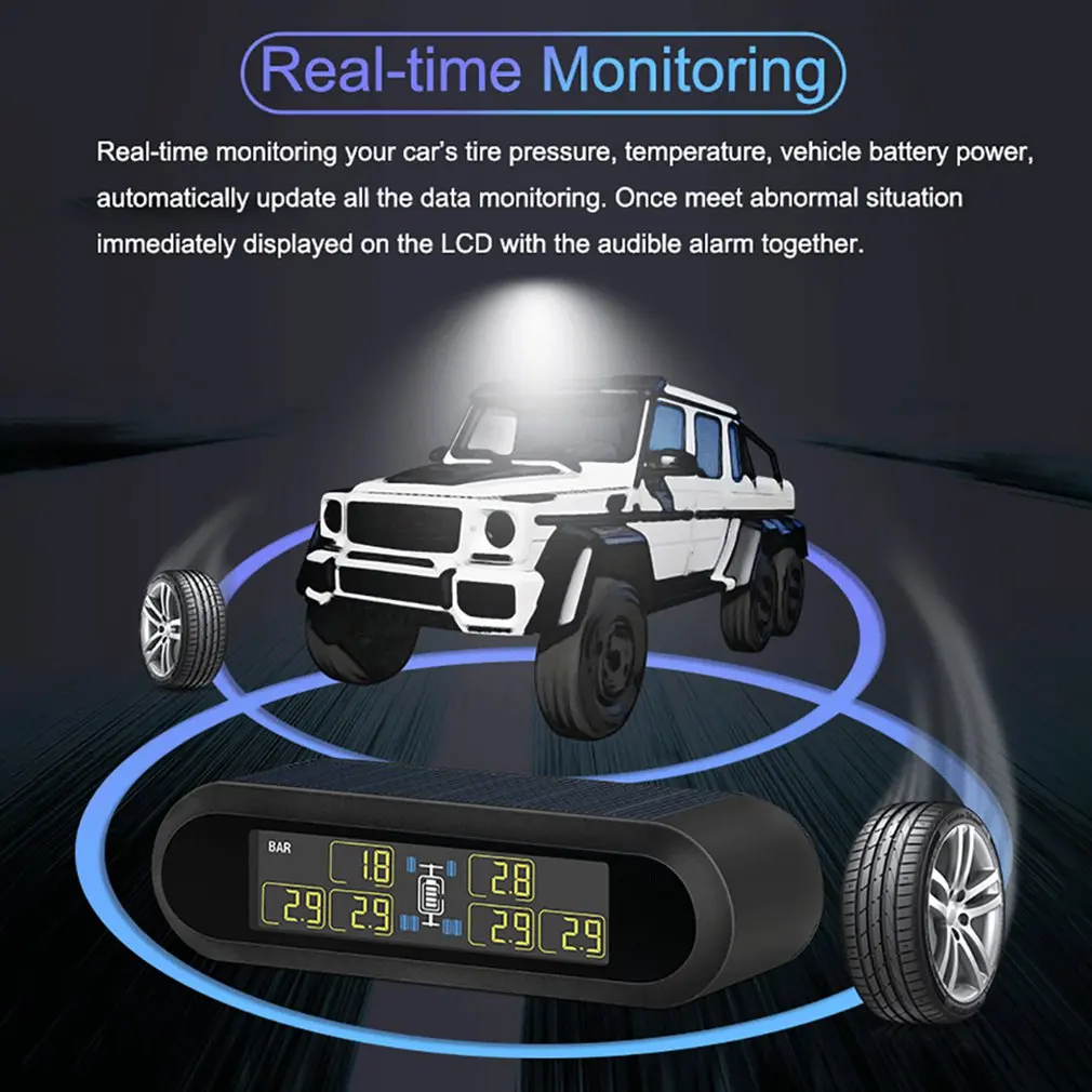 Solar Power Wireless LCD TPMS Tire Pressure Monitoring System with 6 External T650 Sensors for Van RV Trailer | Инструменты