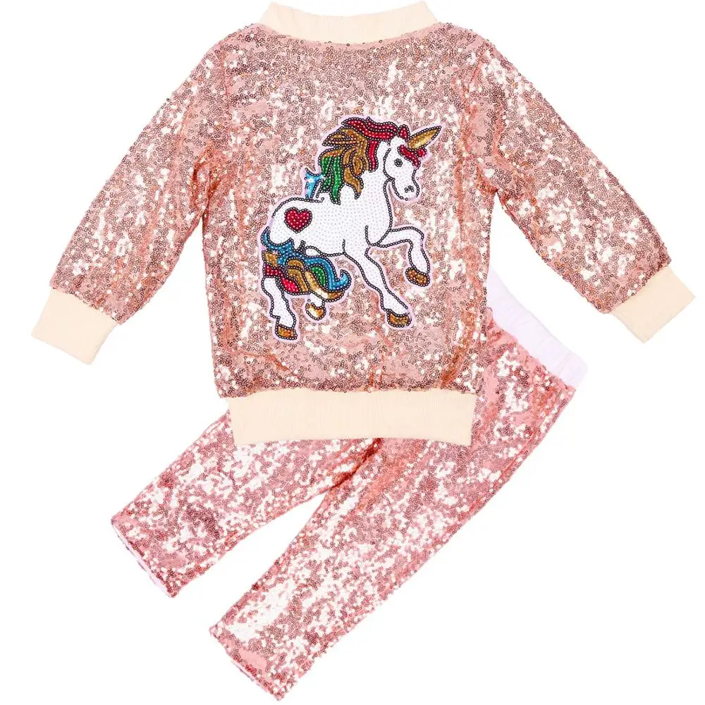 Детская куртка-бомбер с блестками для девочек вечерние комплекты со штанами и