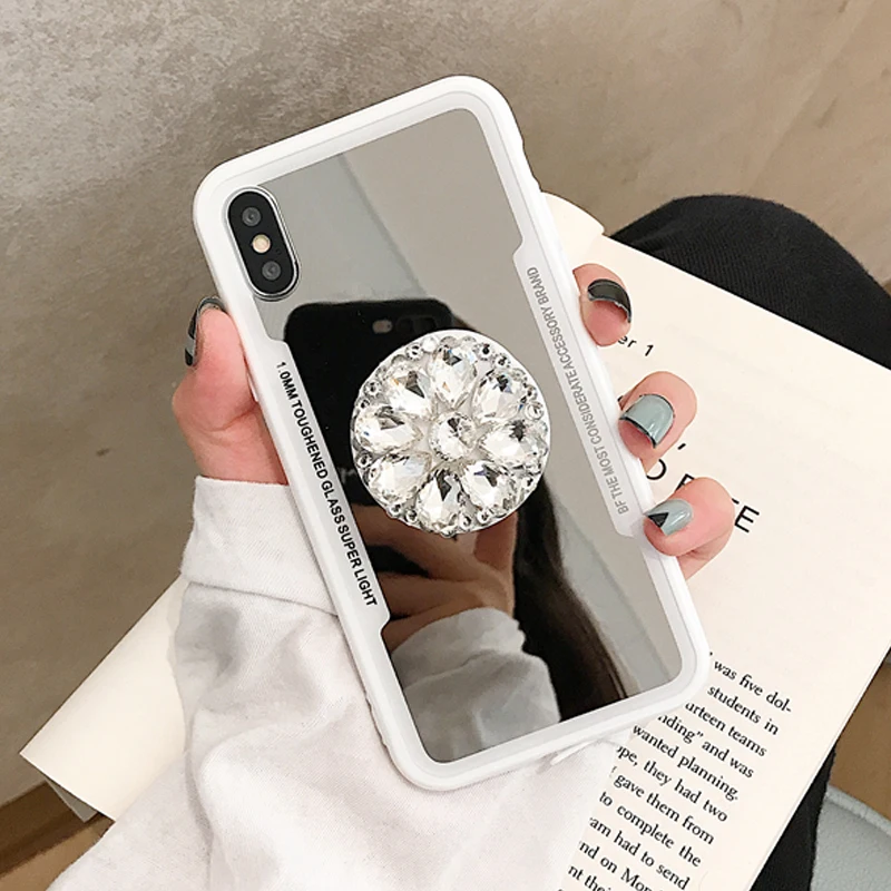 Роскошный зеркальный чехол со стразами для iPhone X 10 8 7 6S 6 Plus акриловая задняя