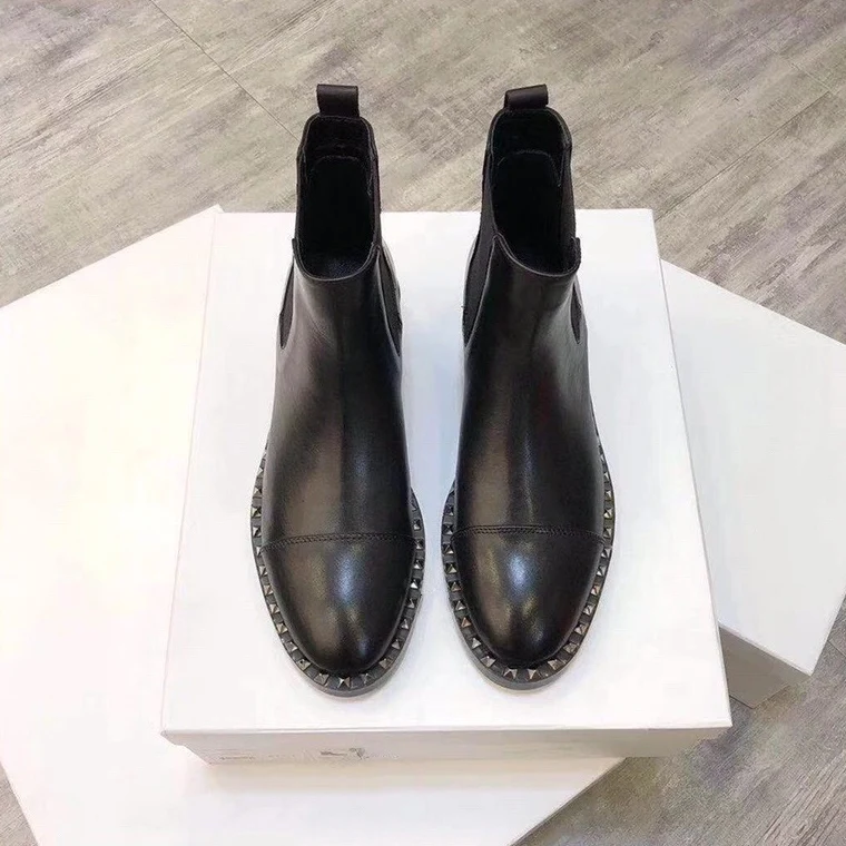 Популярные ботинки женские кожаные ботильоны Zapatos De Mujer с заклепками эластичные