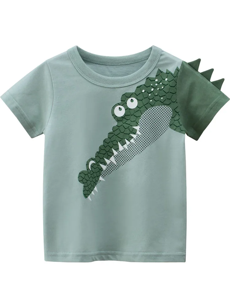 

2022 Summer Children's T-Shirt Fashion Casual O-Neck Dinosaur Shark Tops 3D Cartoon Animal Printing Kids Boys Tees 2-7 Years