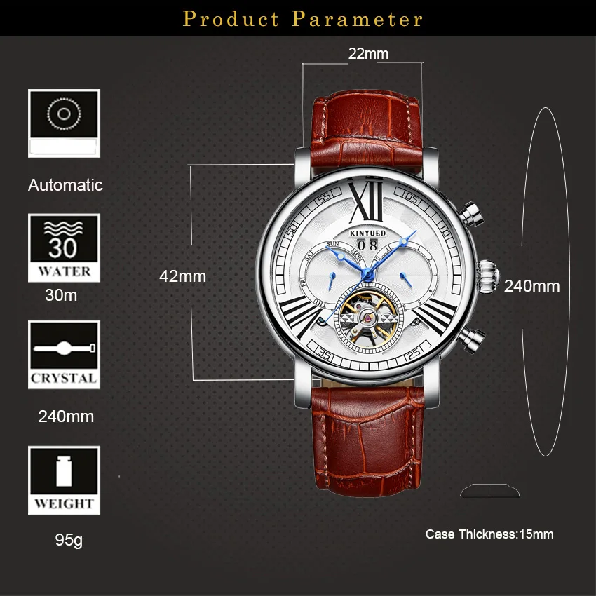 KINYUED Top Brand Luxury Mens Watches Tourbillon Skeleton Watch Men Automatic Mechanical Wrist Gents Military horloges Man | Наручные