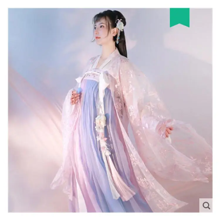 

Pink Hanfu Ancient Flower Summer New Tang Suit Stgae Performance Clothing Elegant Women Long Sleeve Traditional Dress