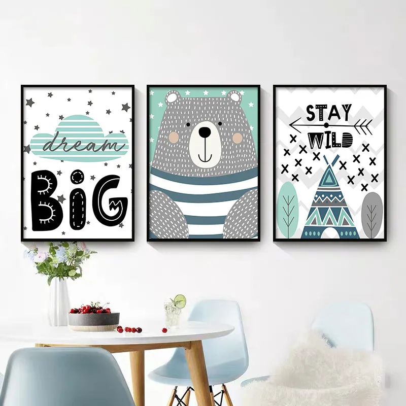 

Big Dream Quotes Bear Nursery Wall Art Print Poster Canvas Painting Nordic Kids Decoration Picture Baby Bedroom Decor Unframed