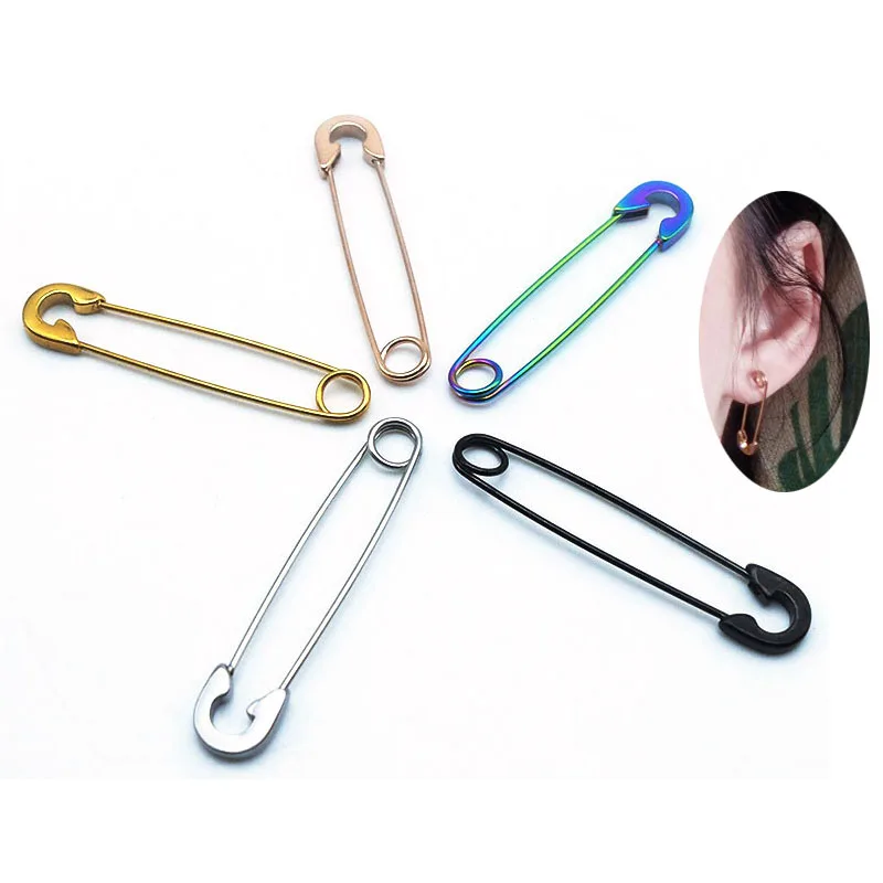 

Stainless Steel Body Piercing Jewelry Gift Punk Goth Safety Pin Earrings for Mens Women