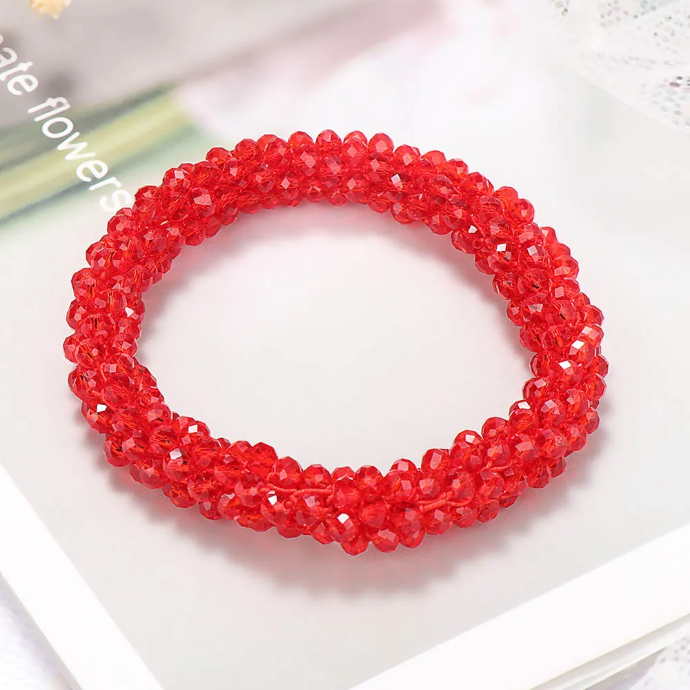 red Crystal Headband Korean Style Women Hair Rope Cute Sweet Girl Hair Accessories Headwear Accessories Ponytail Holder Hair Ties - Цвет: red