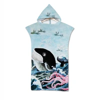 sea world printed microfiber beach towel with hooded change robe poncho for swimming beach surf windproof quick dry bathrobe