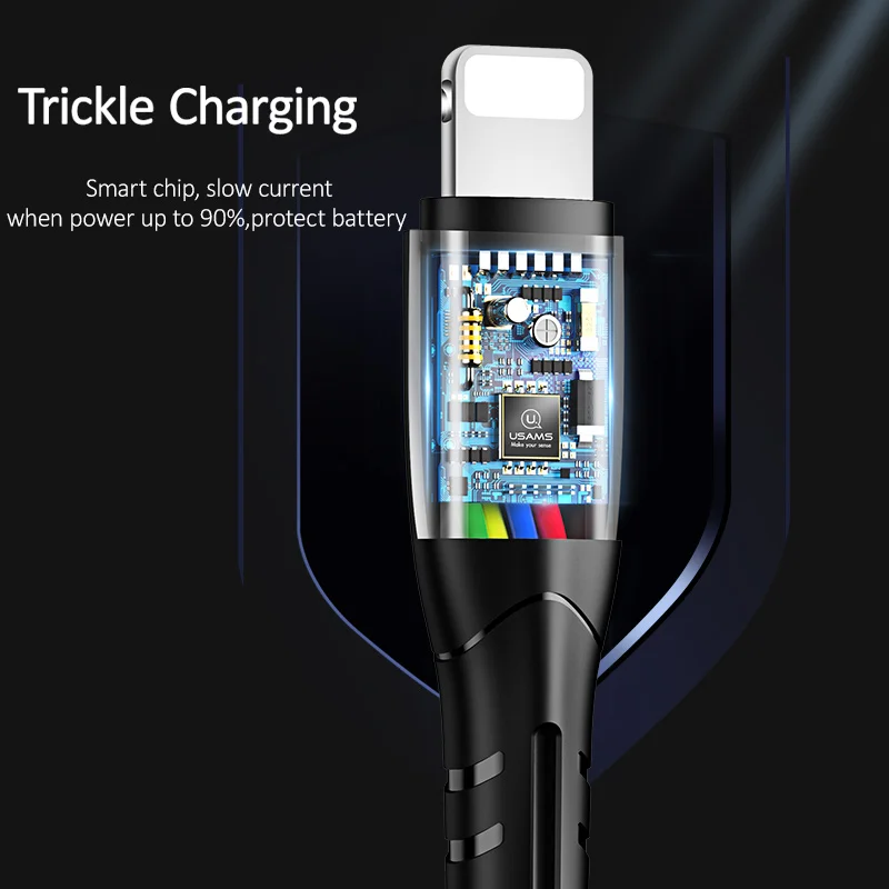 USAMS USB кабель для iPhone X XR Xs Max 2A Быстрая зарядка 8 7 6 Plus освещение передачи данных