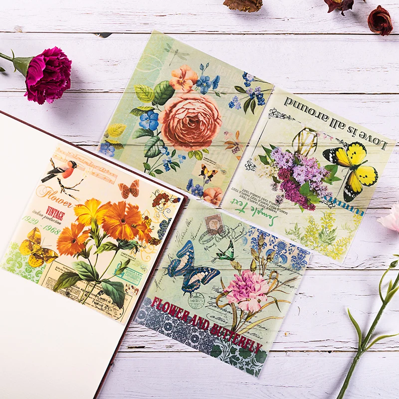 8 шт. винтажные бумажные накладки с цветами и бабочками для скрапбукинга Happy Planner