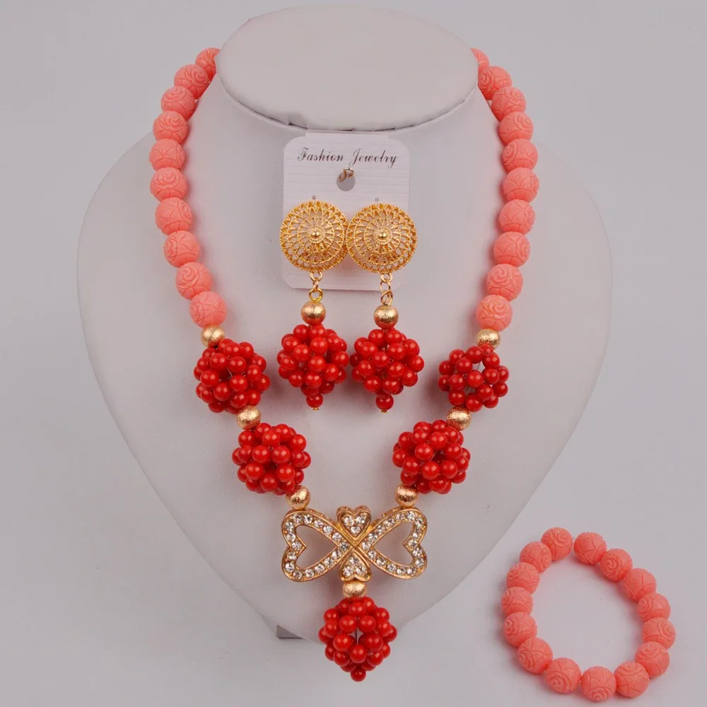 Последние нигерийские Свадебные африканские бусы розовый и красный коралловый