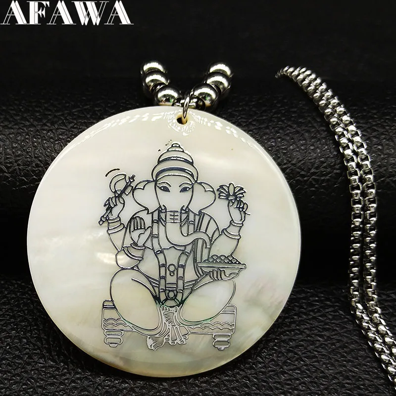 

Fashion Ganesha Stainless Steel Shell Statement Necklace for Women Big Round Choker Necklace Jewelry collar ganesha N18647S05