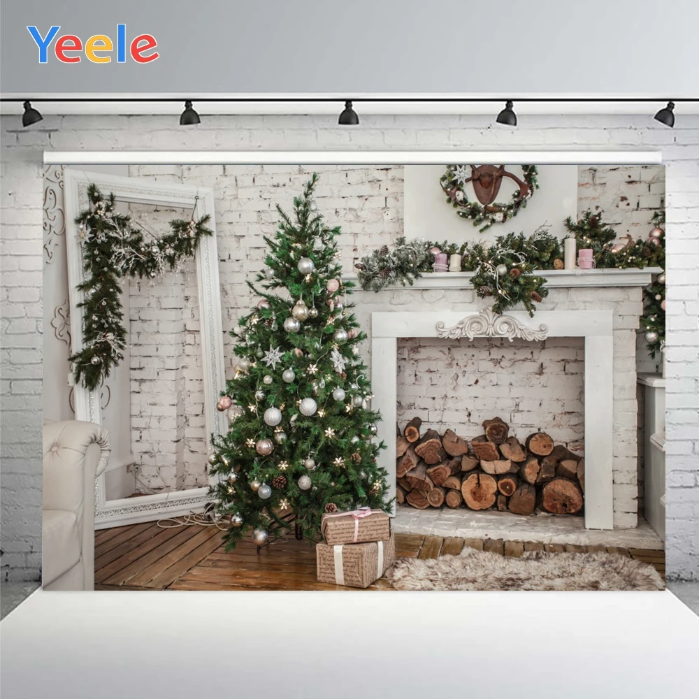 

YeeleTree And Fireplace Ball Photo Background Photophone Christmas Gifts Photography Backdrops for Decoration Customized Size