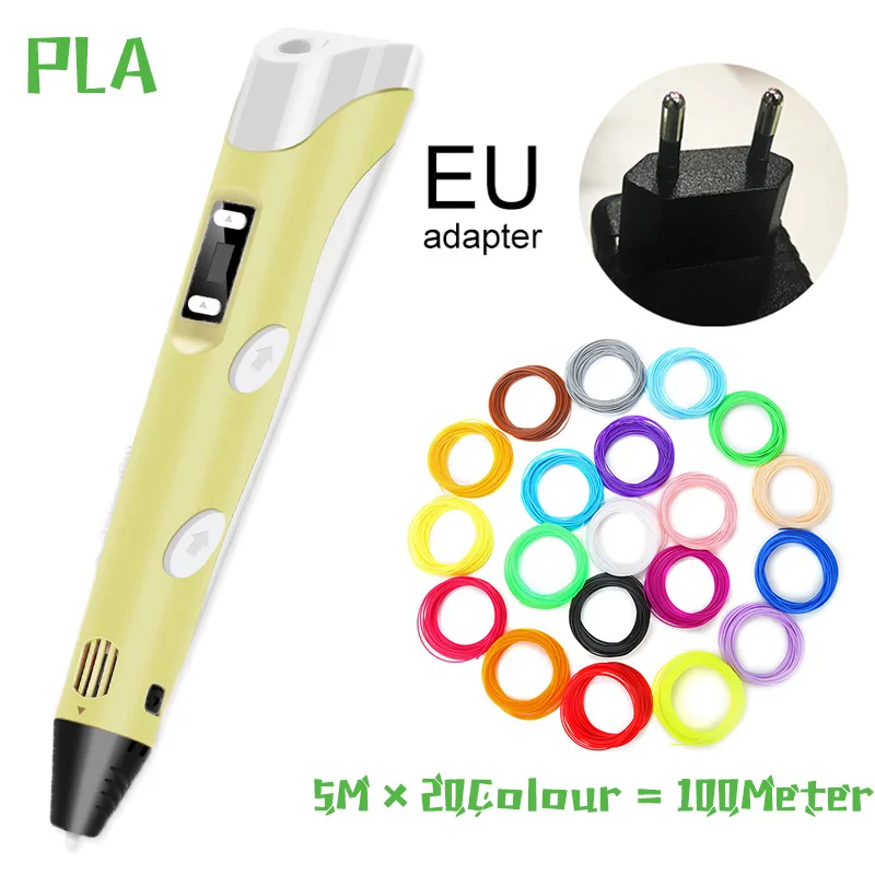 5m20color PLA EU 3D Ручка, три D принтера, ручка для рисования с пластиком, 100 м, PLA/ABS нити, для творчества, подарок на день рождения, Оригинальные рождественские подарки - Цвет: 5m20color PLA EU