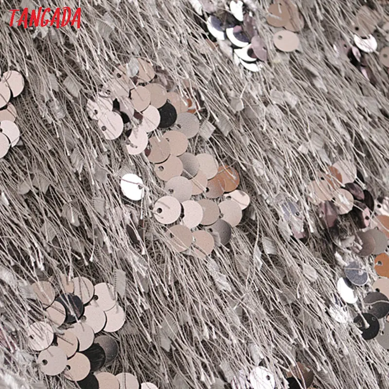 Tangada, женское платье с кисточками, расшитое блестками, без рукавов, стрейчевое, Новое поступление, сексуальное женское серое вечернее мини платье 3H170