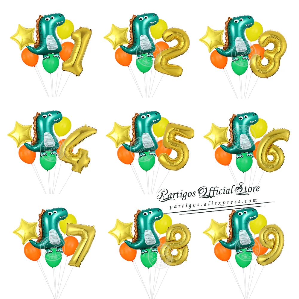 7pcs/set Dinosaur Foil Balloons 16/32/40inch number balloons set jungle animal boys Birthday Party Jurassic dragon Decorations | Дом и сад