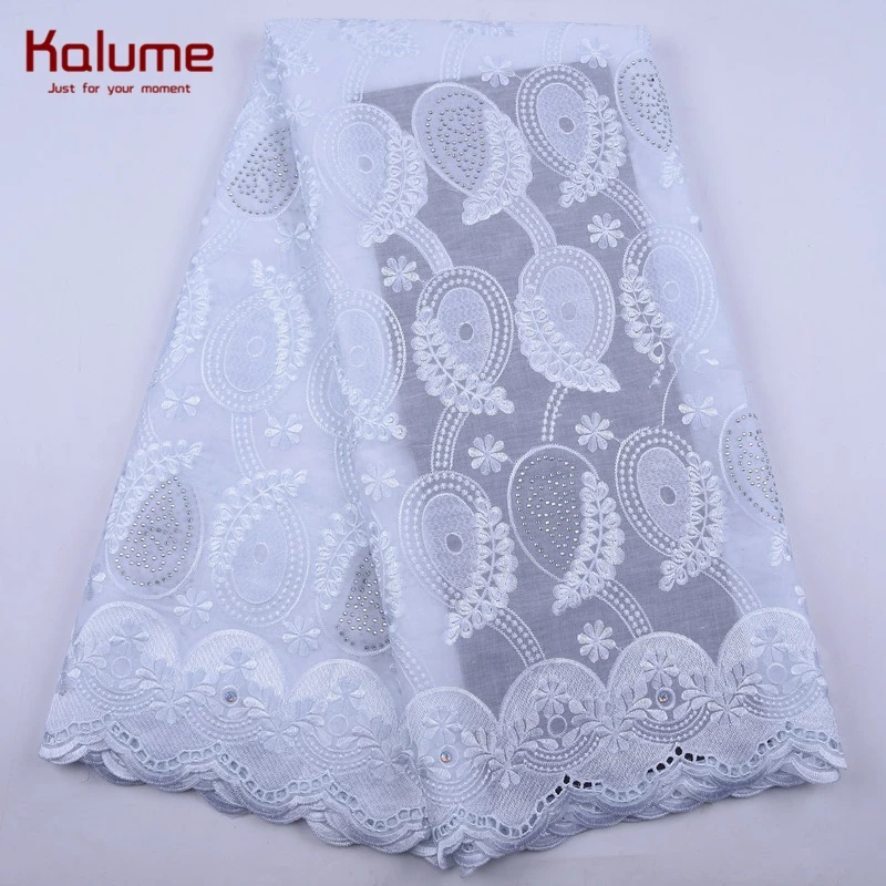 

Kalume New Fashion Nigerian Swiss Cotton Lace Fabric High Quality African Swiss Cotton Lace Fabric With Stones For Garments 2086