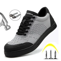 mens steel toe cap anti smashing safety shoes breathable flying woven panel shoes anti puncture safety work shoes