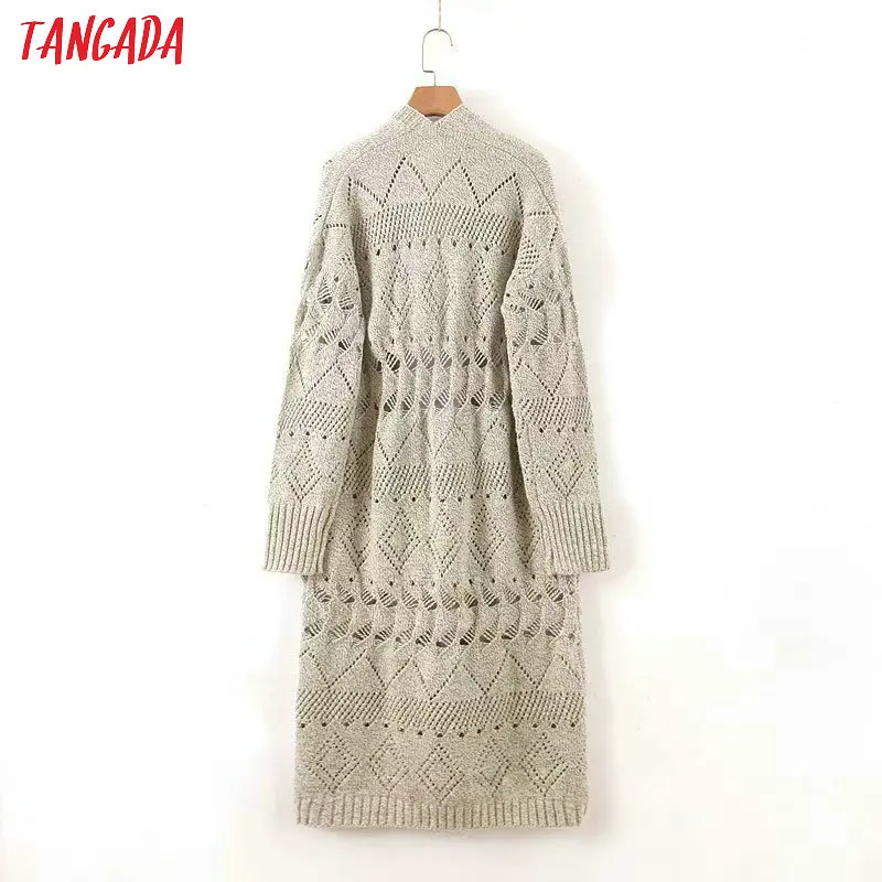 Tangada осень зима женский длинный кардиган с дырками цветочный свитер в Корейском стиле Топ с длинным рукавом Женский вязаный кардиган пальто JNA42