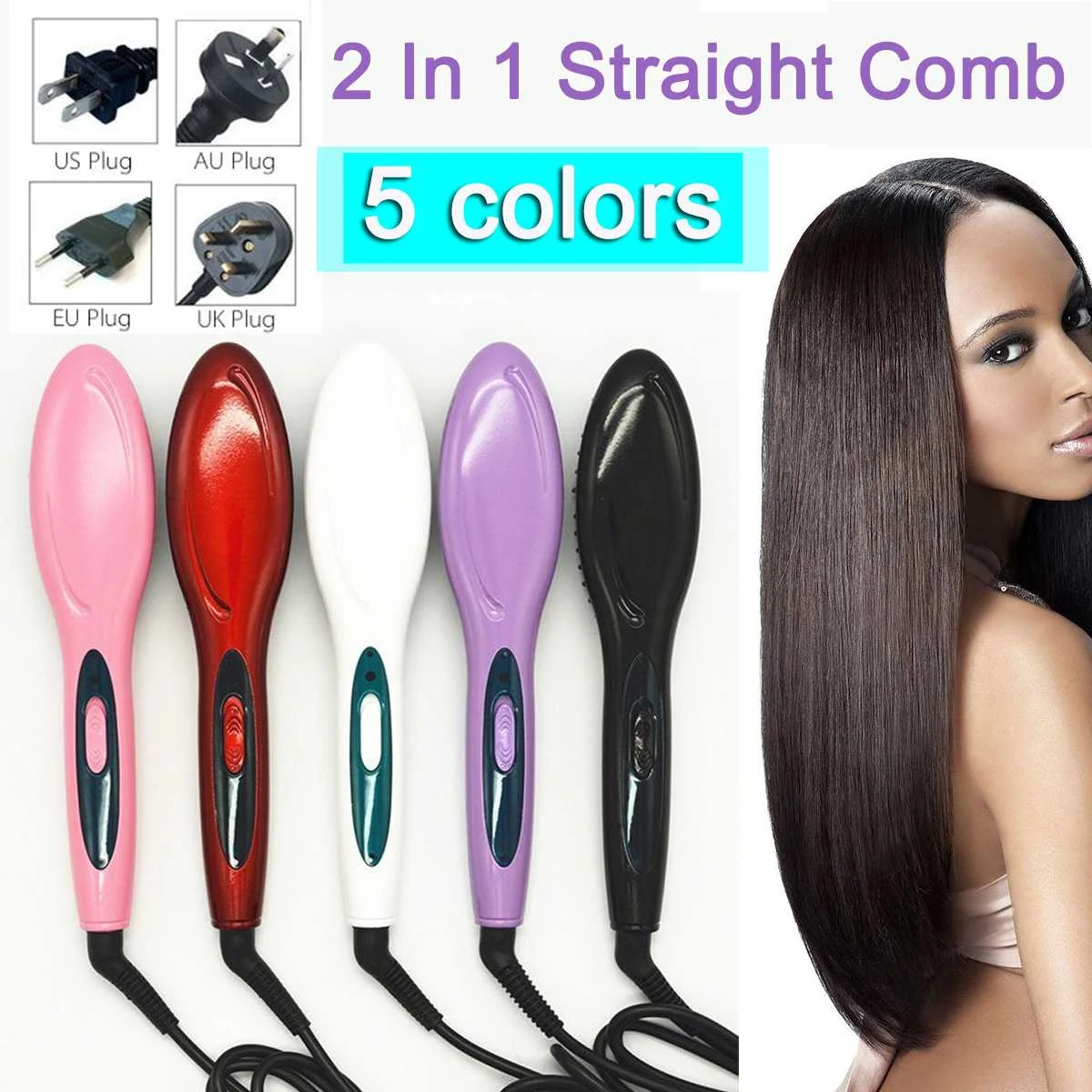 

2 in 1 Electric Hair Straightener Brush Comb Hair Care Massager Fast Iron Ceramic Straight Hair Brush Styling Tools EU/US/UK/AU