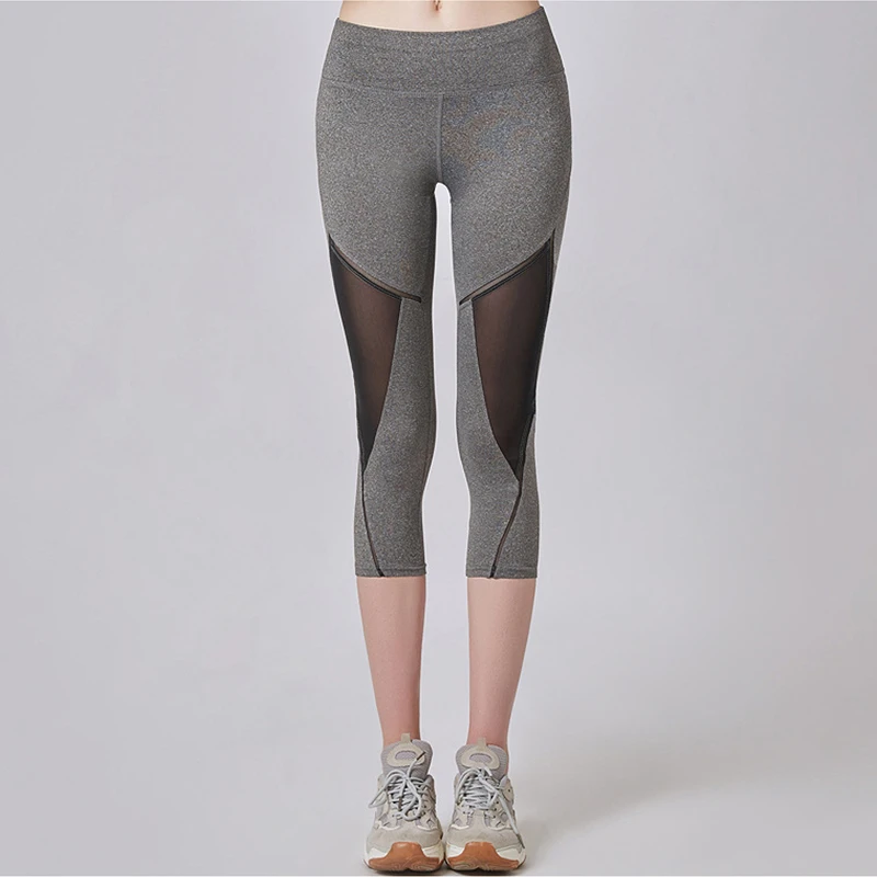 Summer Women Sport Leggings Cropped Yoga Pant Elastic Mesh Capris Quick Dry Running Crop Trousers Female Gym Pant Fitness Tights
